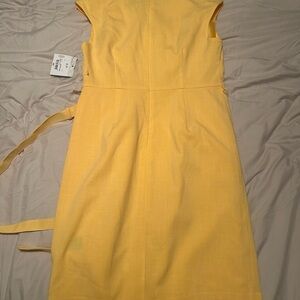 Liz Claiborne Yellow Sheath Midi Dress Crew Neck Cap Sleeve